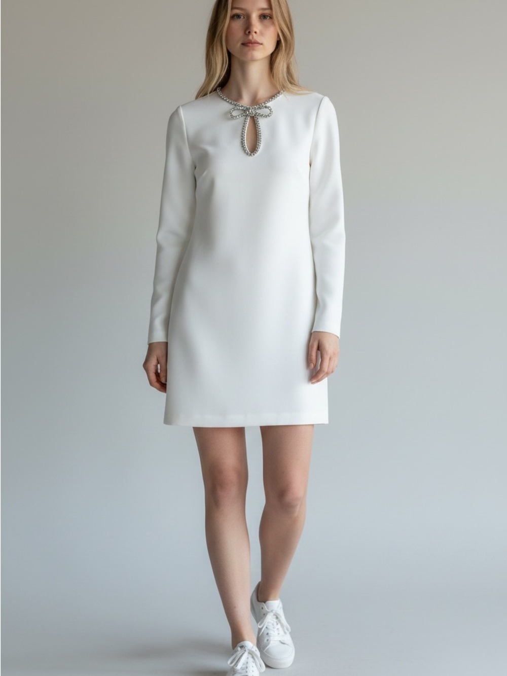 ANTONIO MELANI Ivory Blouse with Rhinestone Bow Trim